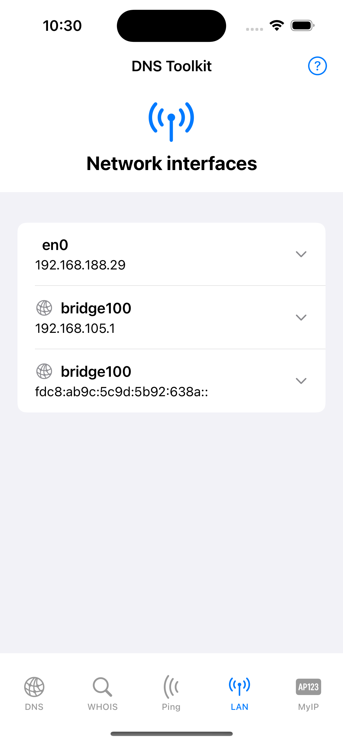 Screenshot dell'app